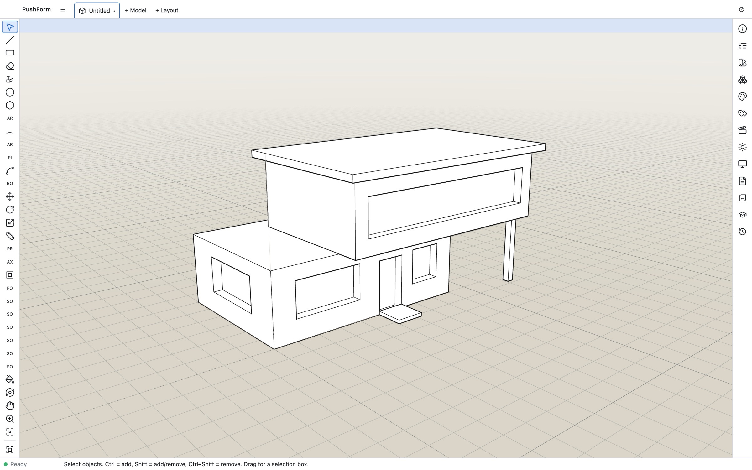 A house model rendered in hidden line style