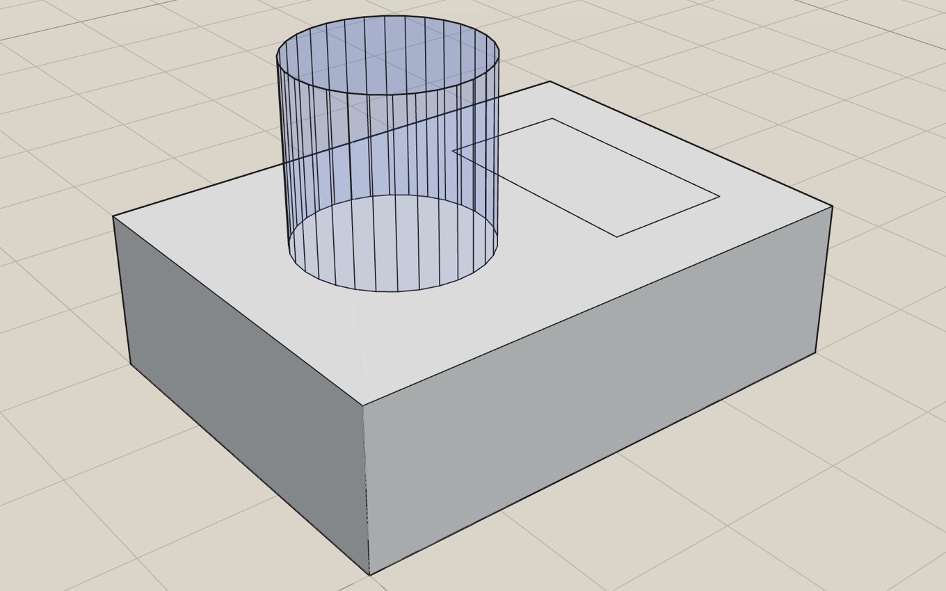 Push/Pull tool previewing a cylinder being pulled up from a circle drawn on top of a box
